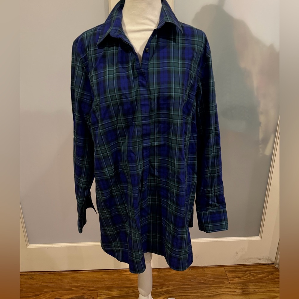 Lands End Blue and Green Plaid Shirt